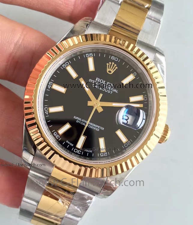Rolex Datejust 2 Two Tone Black Dial Oyster Band Watch